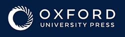 Logo for Oxford University Press, a navy blue rectangle with a white circle outline to the left and white block letters to the right