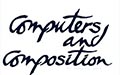Cover of the academic journal Computers and Composition, an off-white background with letters in blue script appearing on the top third
