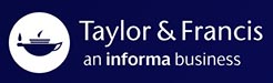 Logo for Taylor and Francis publishing company, a blue genie’s lamp in a white circle to the left of white letters on a navy blue rectangular background